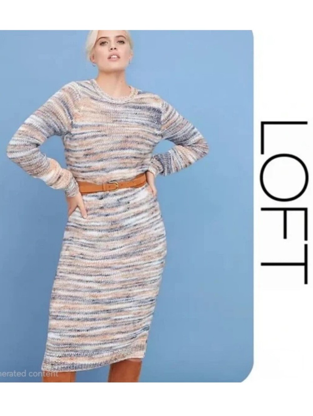 LOFT Pastel Multicolor Marled Midi Sweater Dress - Blue, Beige, Cream (size M)